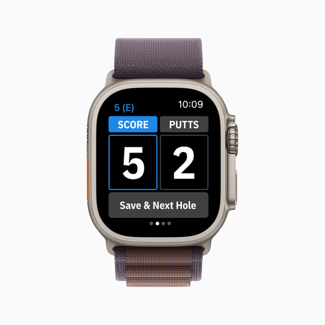 Antal slag pr. hul vises i Golfshot på Apple Watch.
