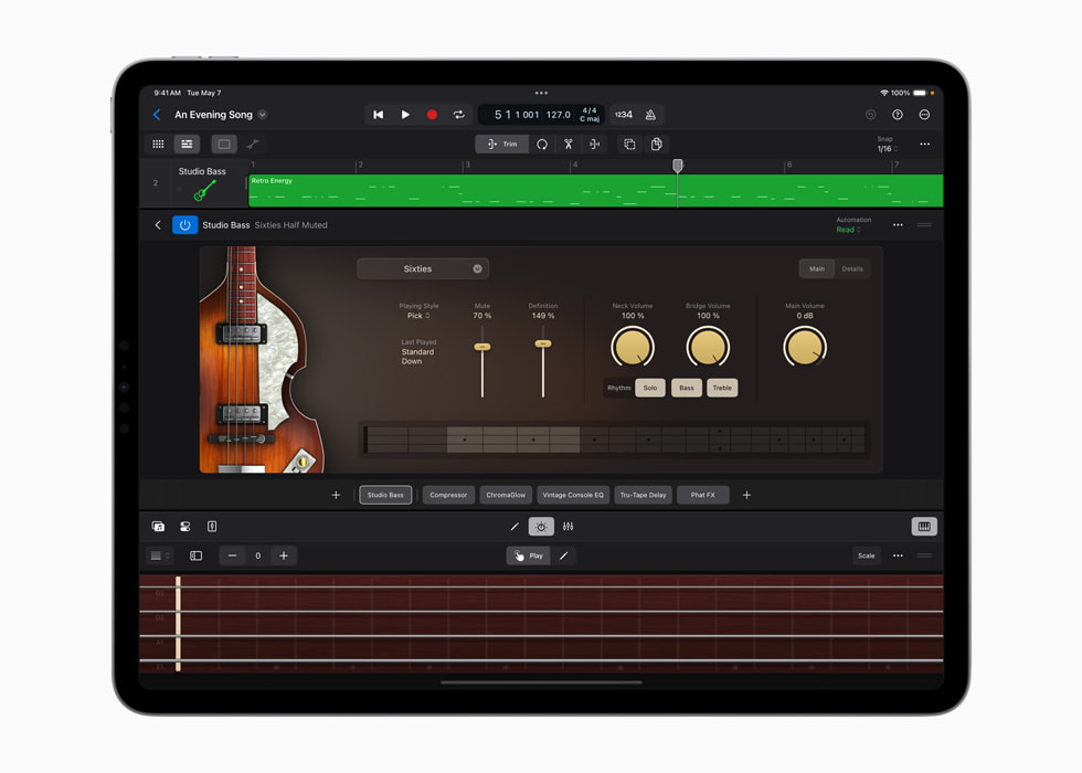 Una schermata della funzione Bass Player su un iPad Pro 13".