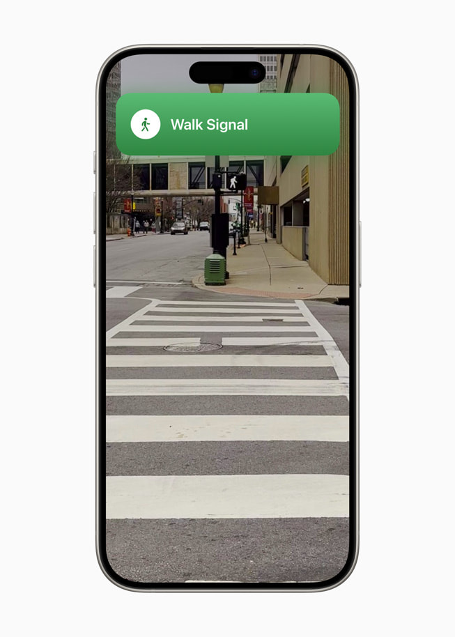 iPhone 15 Pro 上顯示《oko》app 上的行人交通燈。 