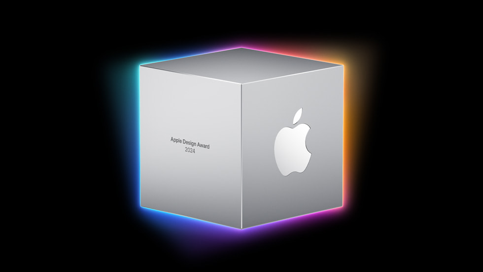 The Apple Design Award trophy for 2024 winners. 