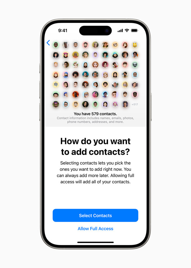 Contacts permission is shown on iPhone 15 Pro.