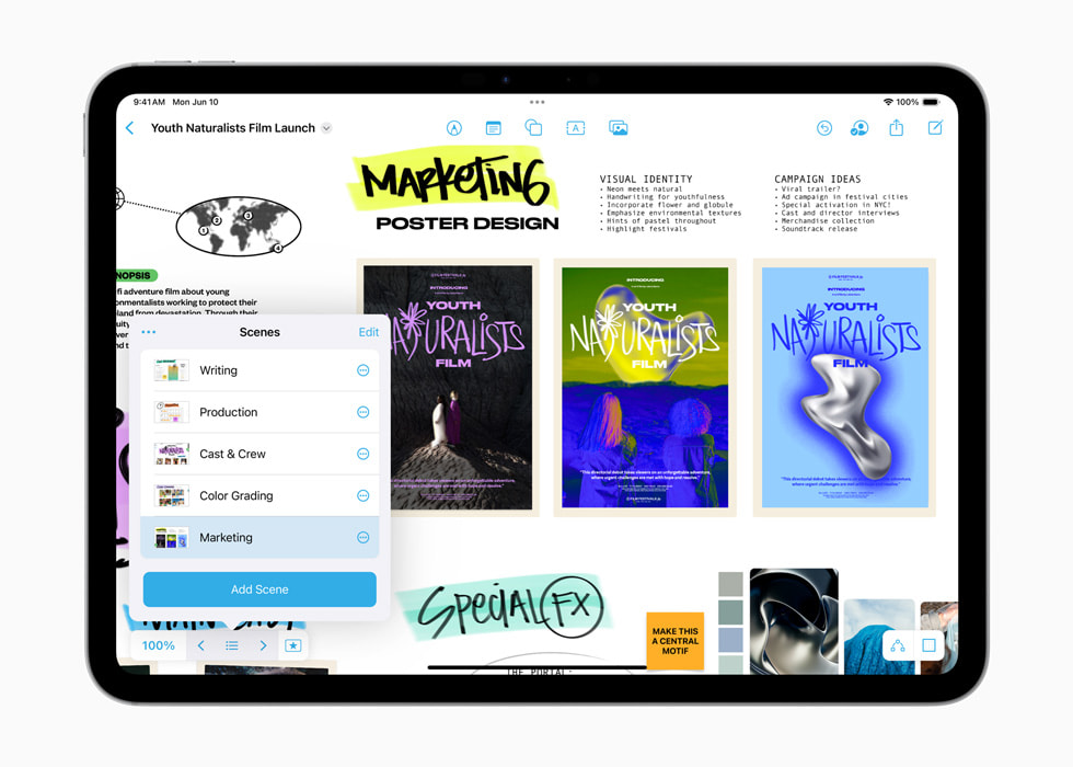 iPad Pro 顯示一個標題為「行銷海報設計」的專案。