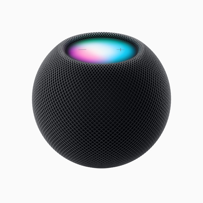 A close-up of the new HomePod mini in midnight.