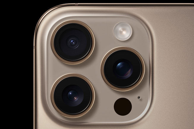 A close-up of the cameras on the back of iPhone 16 Pro.