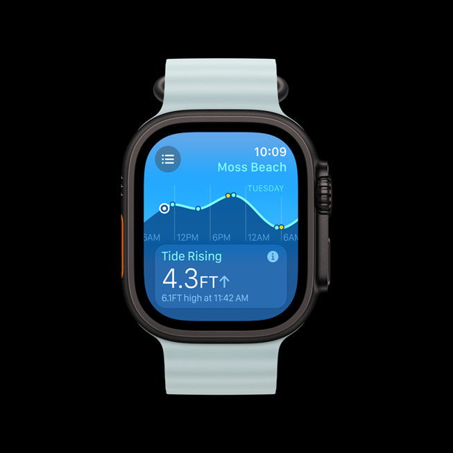 La app Tides se muestra en el Apple Watch Ultra 2.