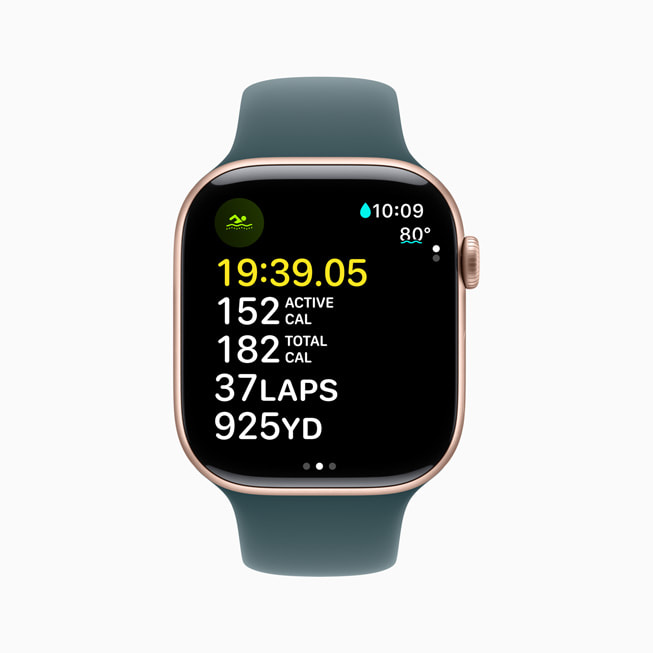 An Open Water Swim workout is shown on Apple Watch Series 10.