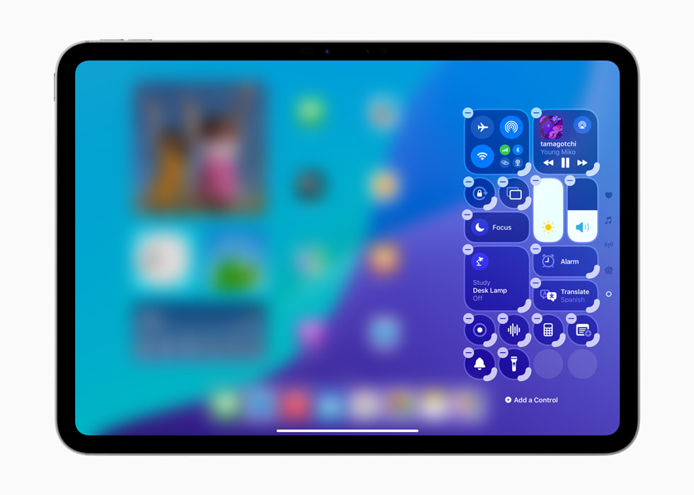 iPad Pro (11-inch) shows customization in Control Center.