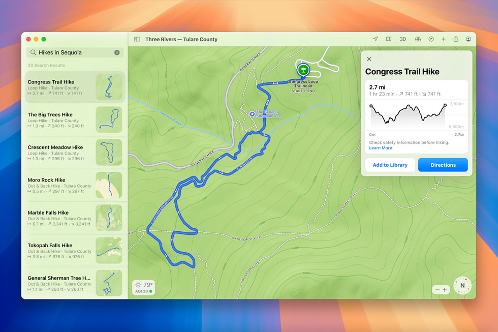 A custom hiking route displayed in Apple Maps.