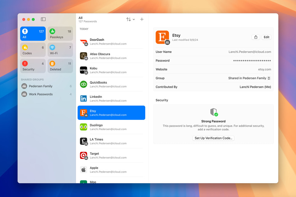 The new Passwords app in macOS Sequoia.