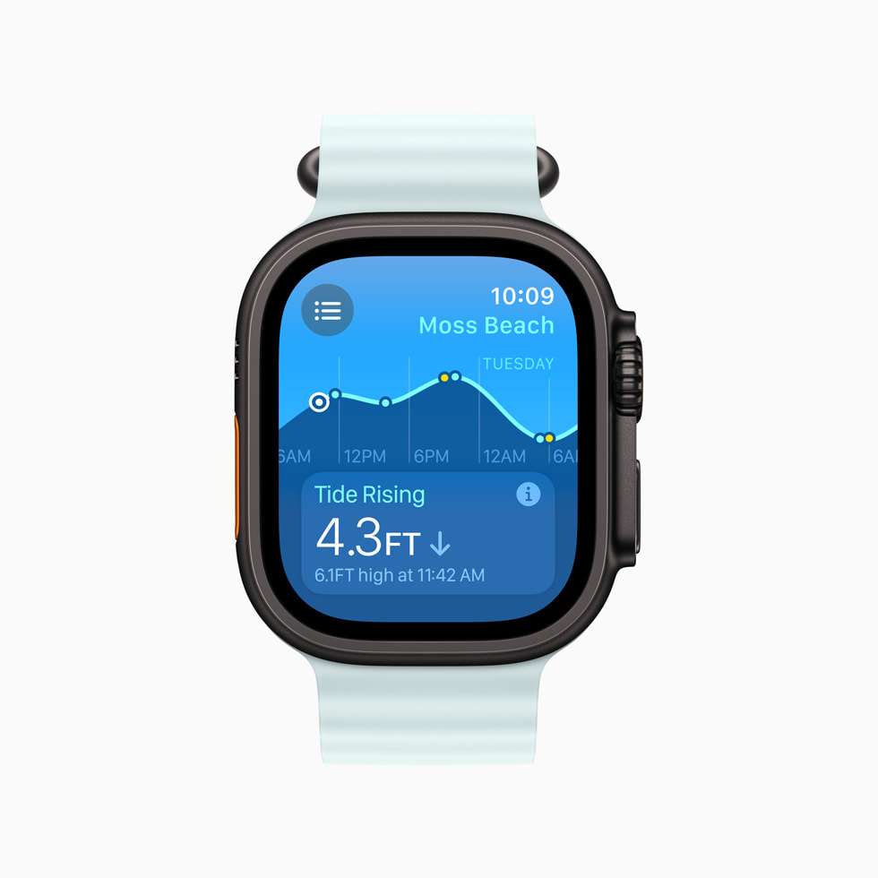 全新「潮汐」App 顯示在 Apple Watch Ultra 2 上。