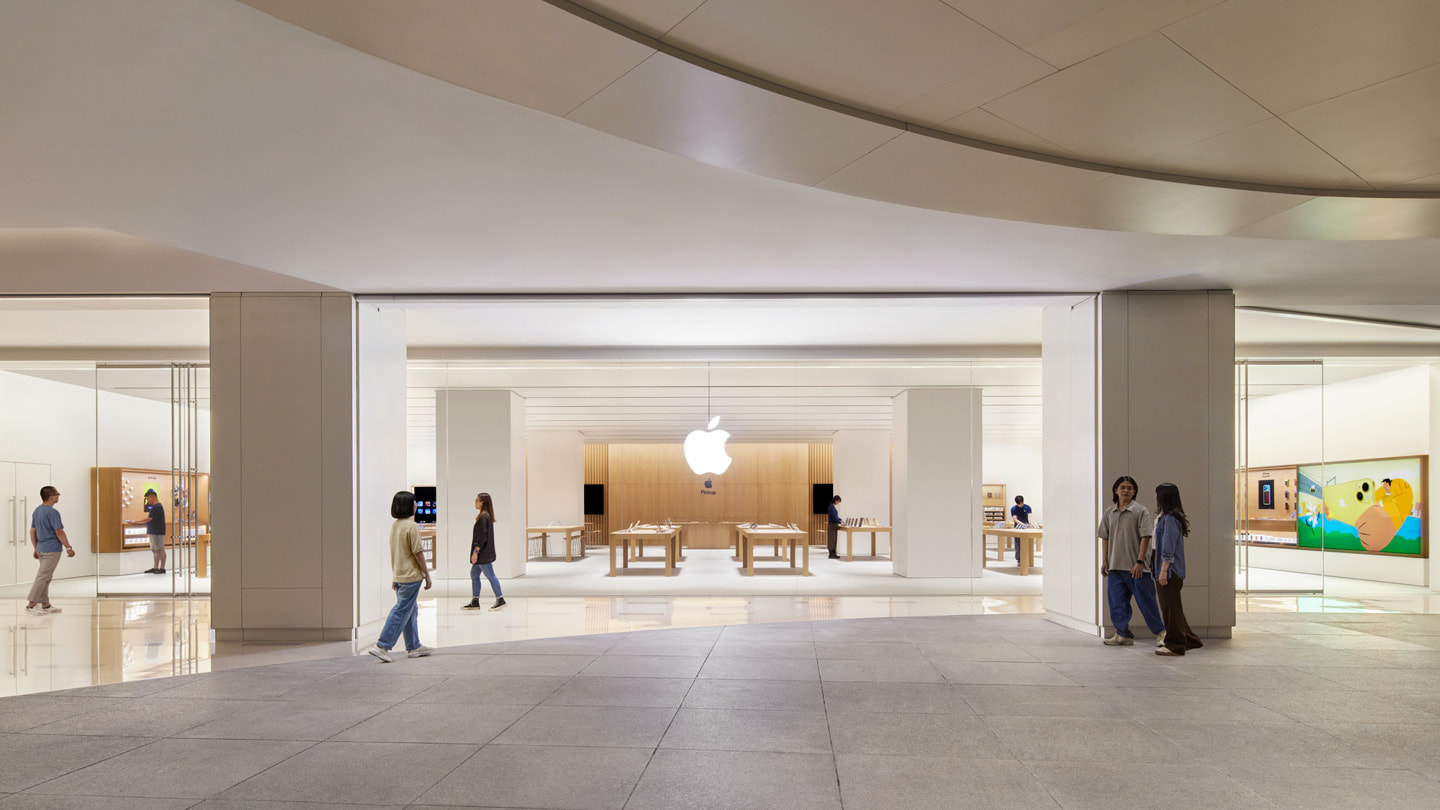 صورة تعرض الشكل الخارجي لمتجر Apple MixC في شينزن. 