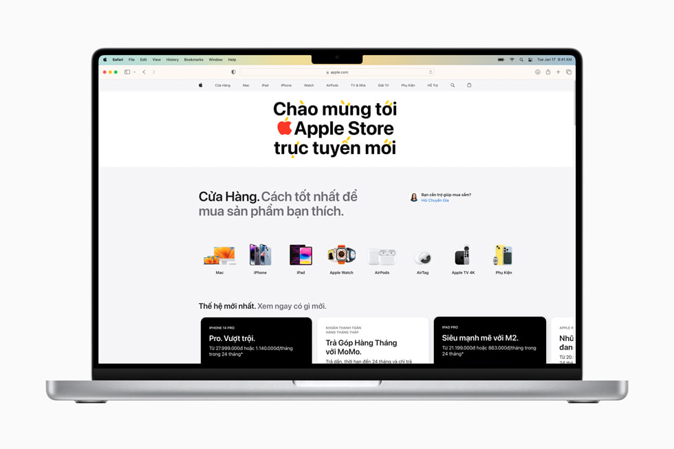 Apple Store på nett for Vietnam vises på MacBook Pro.