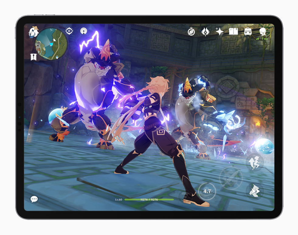 “Genshin Impact” gameplay displayed on iPad Pro.