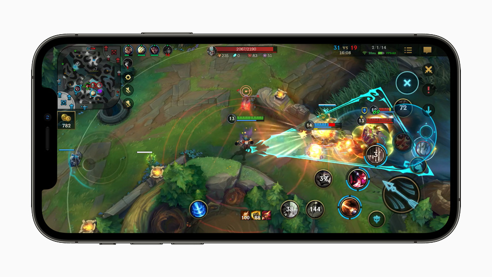 “League of Legends: Wild Rift” gameplay displayed on iPhone 12 Pro.