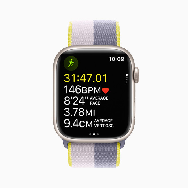Die Apple Watch Series 7 zeigt den neuen Messwert zur vertikalen Oszillation an.