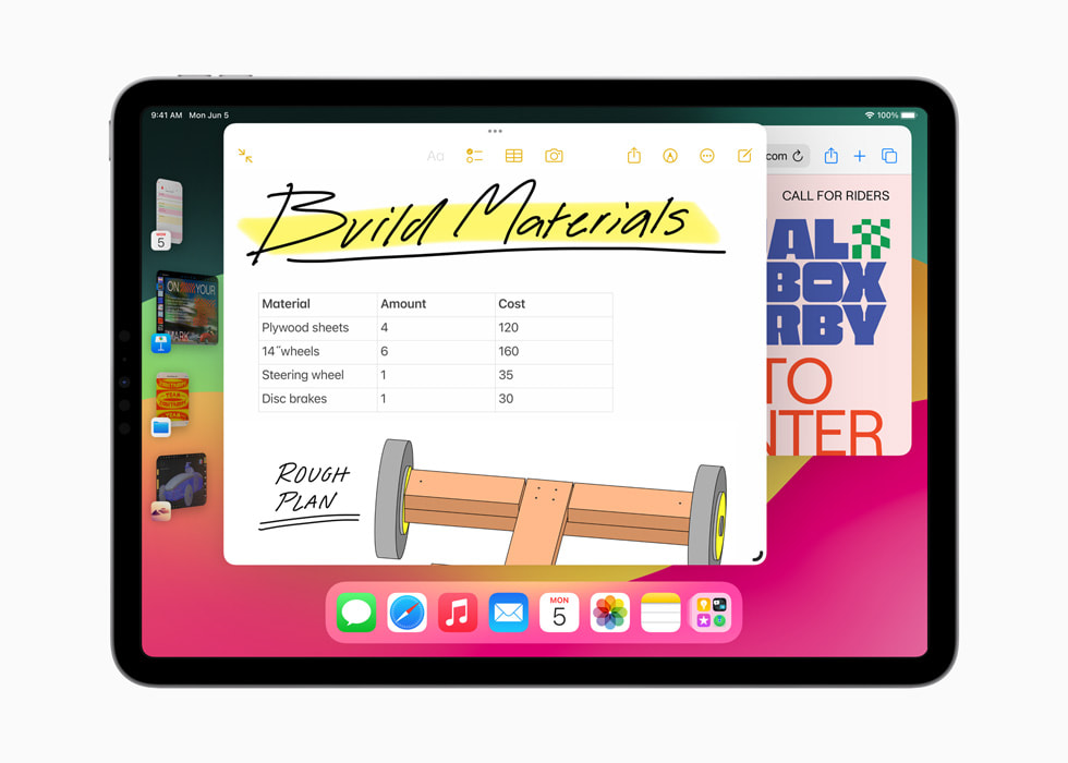iPad Pro แสดงการเปิดห้าหน้าต่างที่แตกต่างกัน