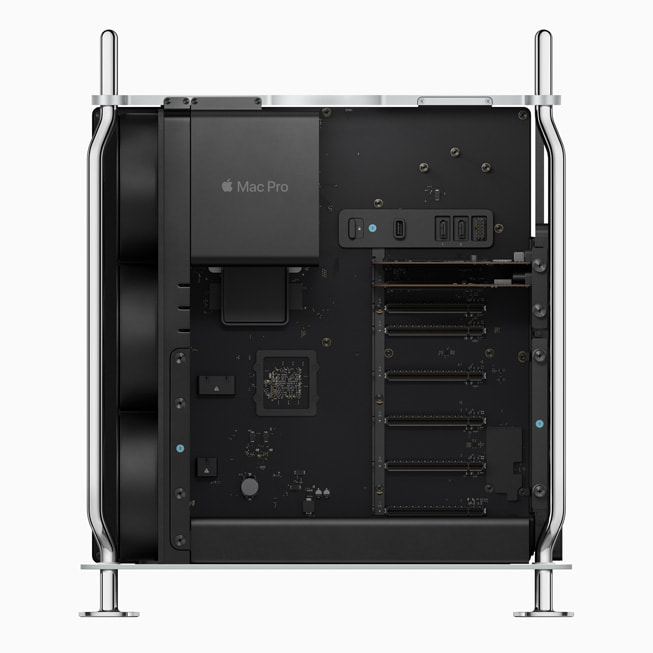 Connectivity ports are shown on the new Mac Pro.