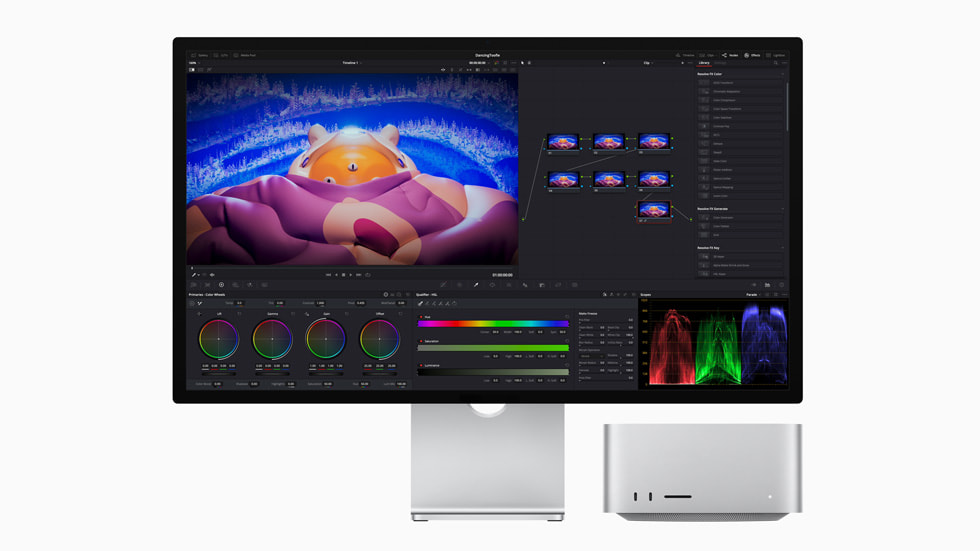 Video is shown processing in Da Vinci Resolve on Mac Studio and Mac Pro.