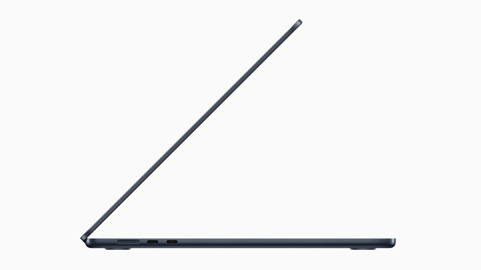 A side-view of the new 15-inch MacBook Air in Midnight.