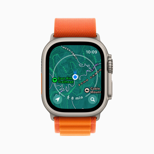 Op Apple Watch Ultra is een nieuwe topografische kaart in Kaarten te zien.