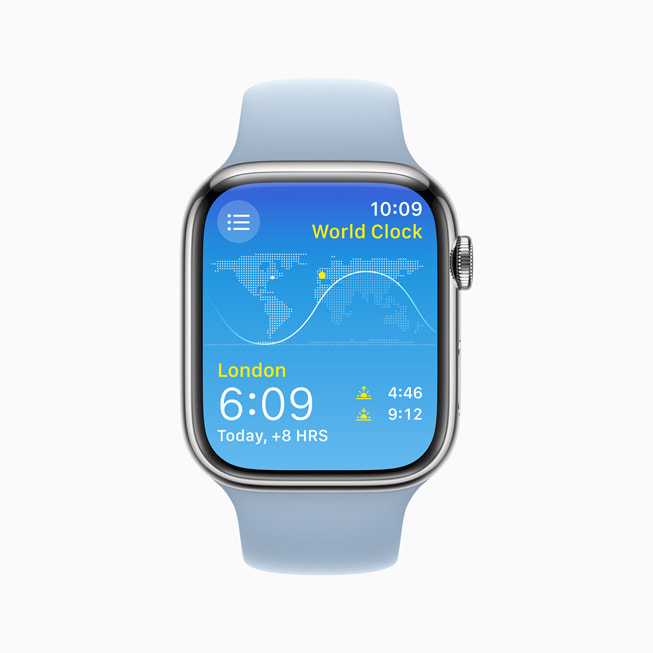 Apple Watch Series 8 viser Verdensklokke-appen.