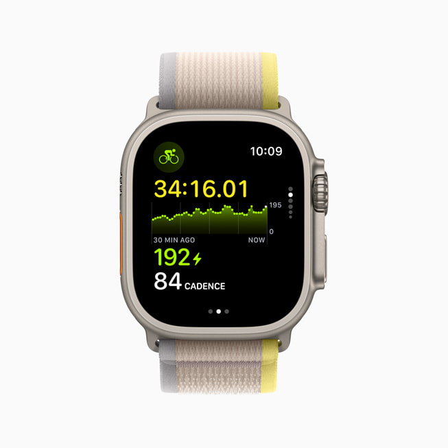Une Apple Watch Ultra affiche le temps passé dans chaque zone.
