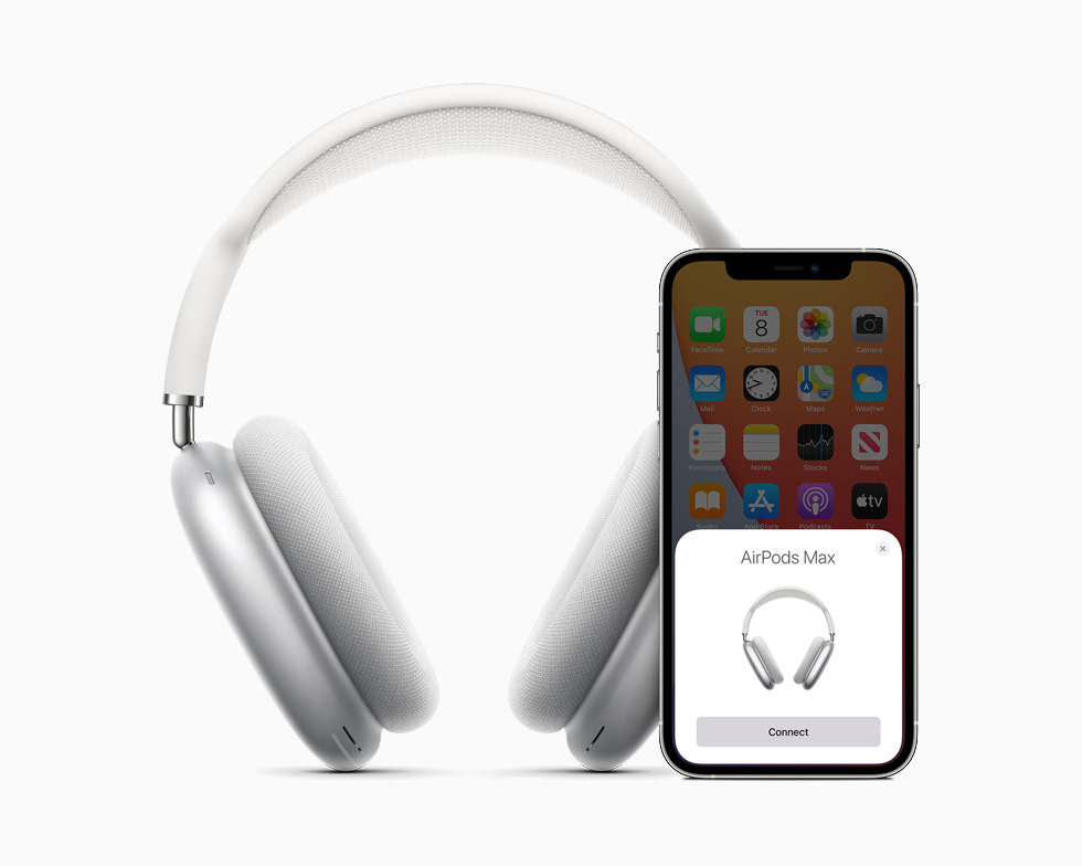AirPods Max paired up with iPhone 12.