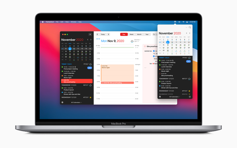 La app de calendario Fantastical en el MacBook Pro.