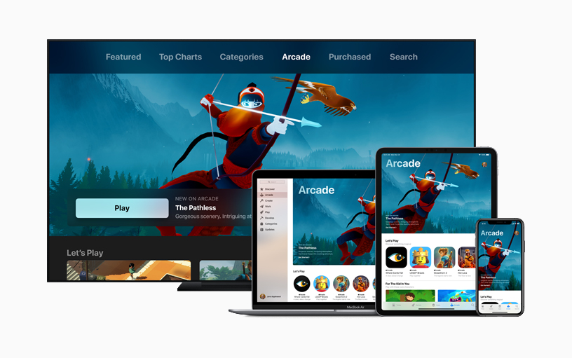 Il gioco Apple Arcade “The Pathless” su  iPhone, iPad, Mac e Apple TV.