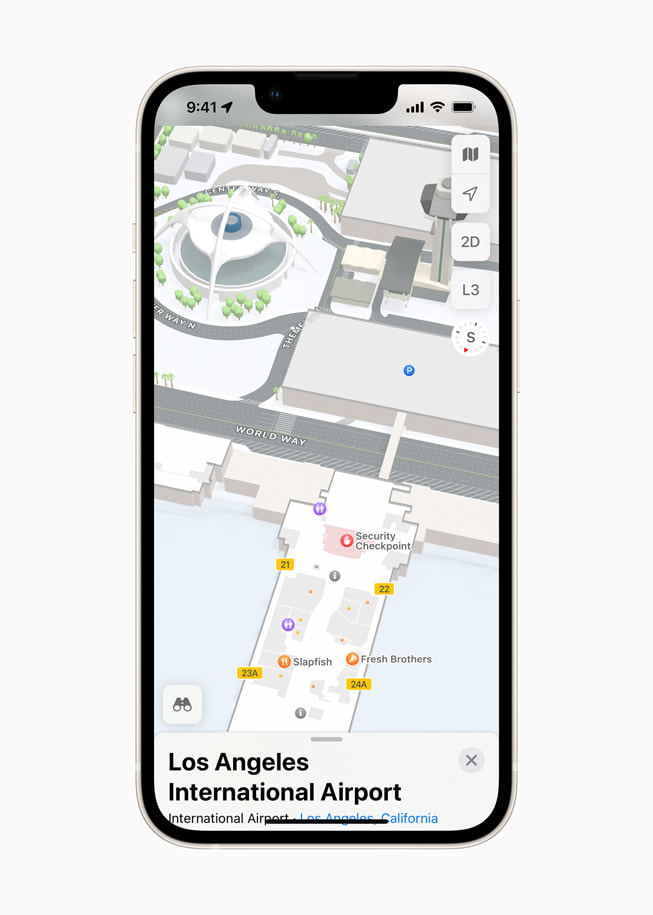 Apple Maps on iPhone shows an Indoor Map of Los Angeles International Airport.