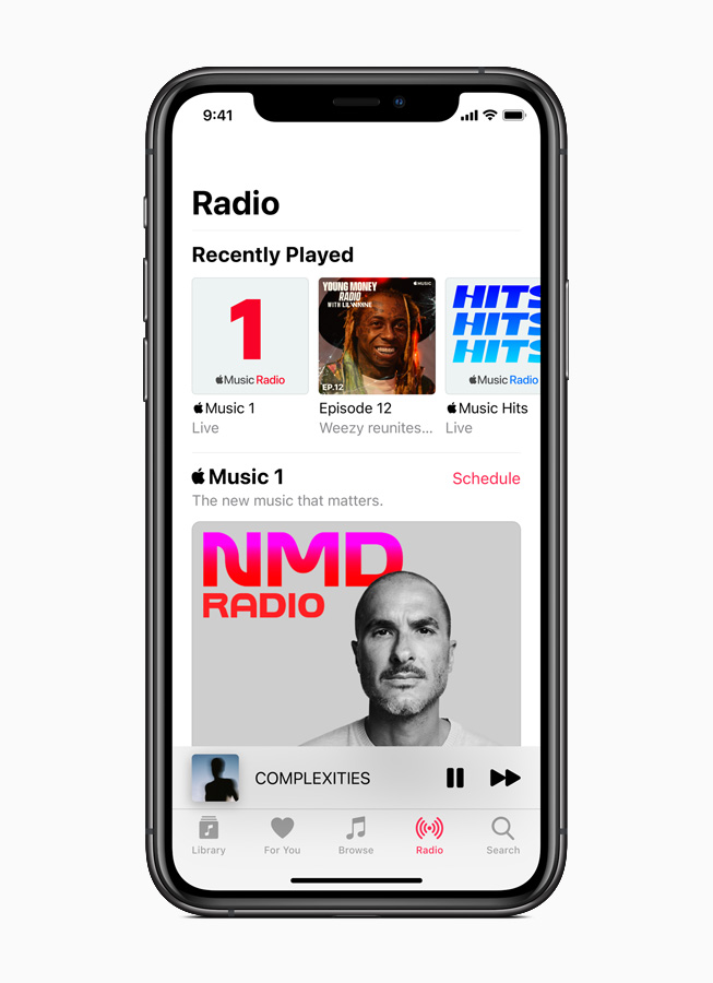 Apple Music radio displayed on iPhone 11 Pro.