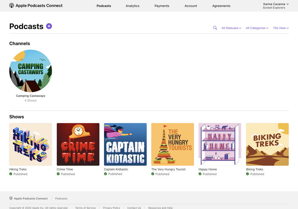User interface of Apple Podcasts Connect.