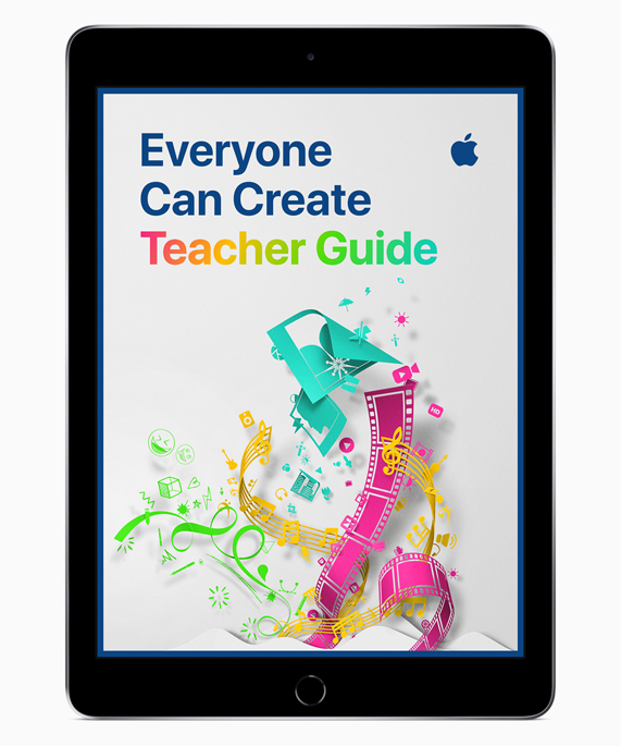 iPad showing Everyone Can Create Teacher Guide screen.