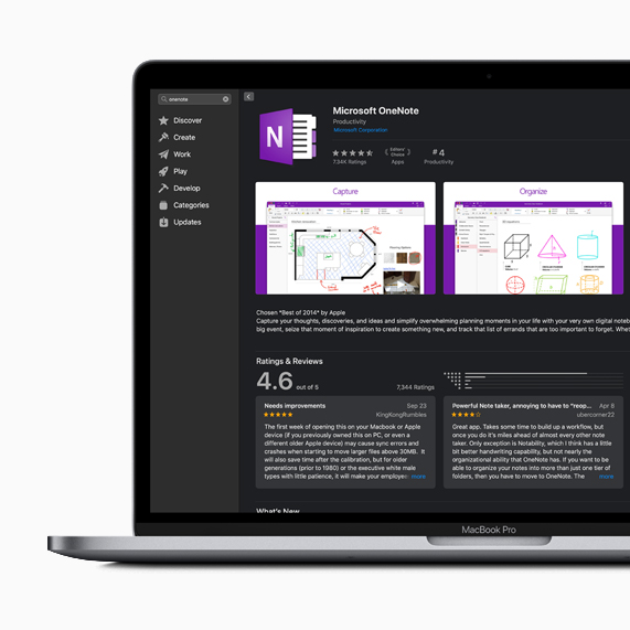 The app detail page for Microsoft OneNote in the Mac App Store.