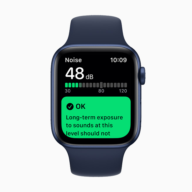 Apple Watch Series 6에 표시된 소음 앱.