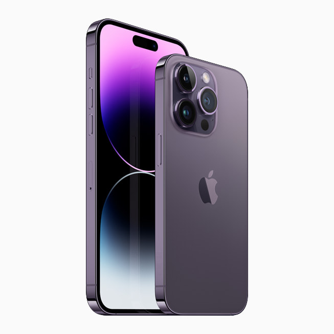 iPhone 14 Pro 與 iPhone 14 Pro Max 展示全新暗紫色外觀。