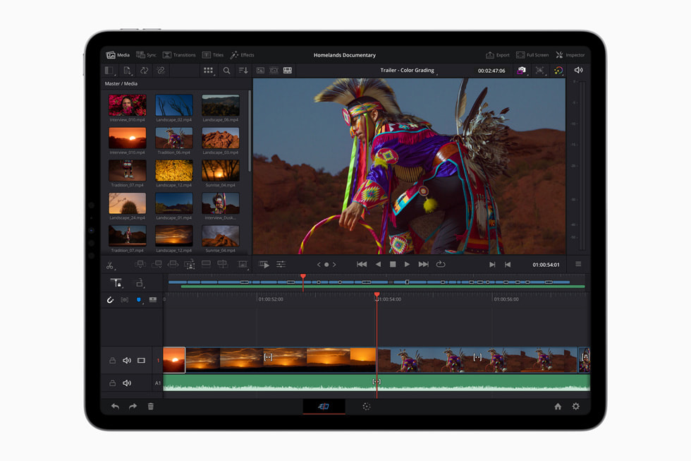 Edición de video con DaVinci Resolve en el iPad Pro.
