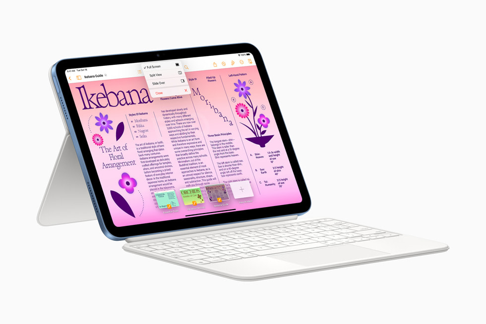Yeni pembe iPad’e takılı iki parçalı Magic Keyboard Folio ve Apple Pencil.
