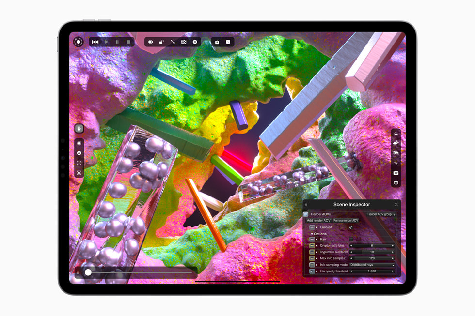 Octane X로 장면을 편집하는 모습을 보여주는 iPad Pro.