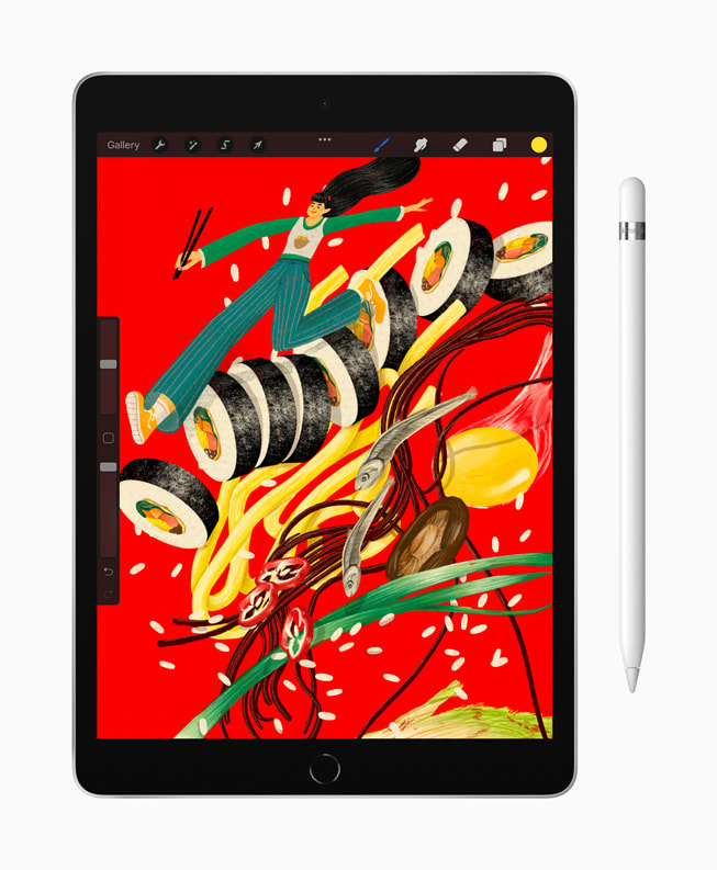 Un dessin affiché sur le nouvel iPad avec l’Apple Pencil. 