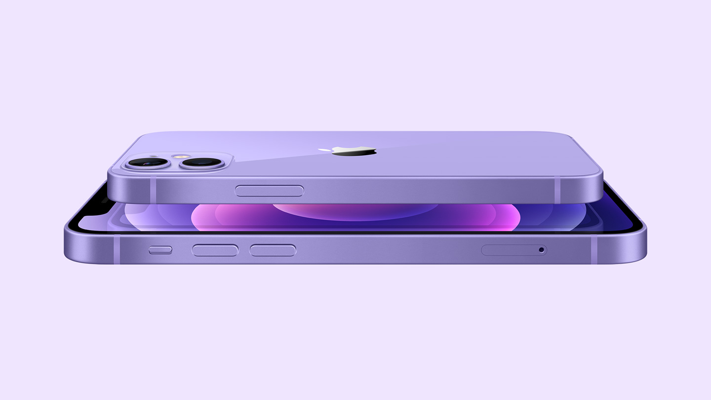iPhone 12 och iPhone 12 mini i lila.