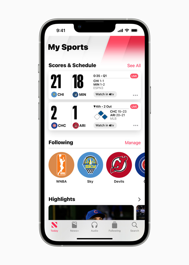 My Sports is shown in Apple News.