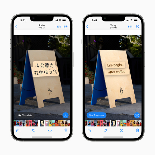 Dwa ekrany iPhone’a, na których przedstawiono nowe możliwości funkcji Tekst na żywo w systemie iOS 16.