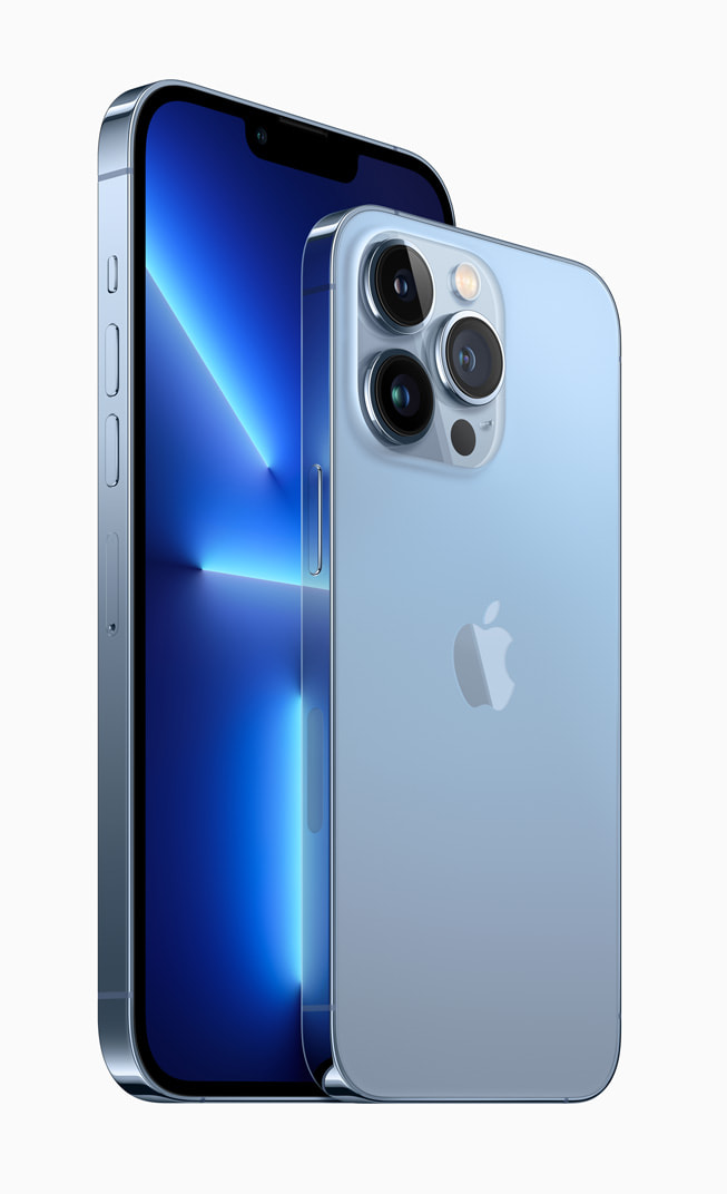 iPhone 13 Pro and iPhone 13 Pro Max in sierra blue.