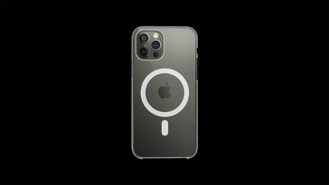Gif 動畫示範 MagSafe 充電器如何輕鬆穩固地貼合至 iPhone 12 Pro 上。