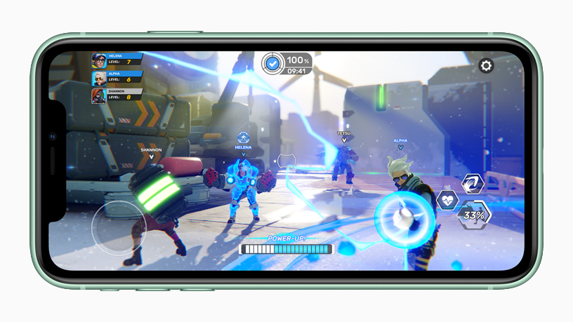 iPhone with gameplay on screen.