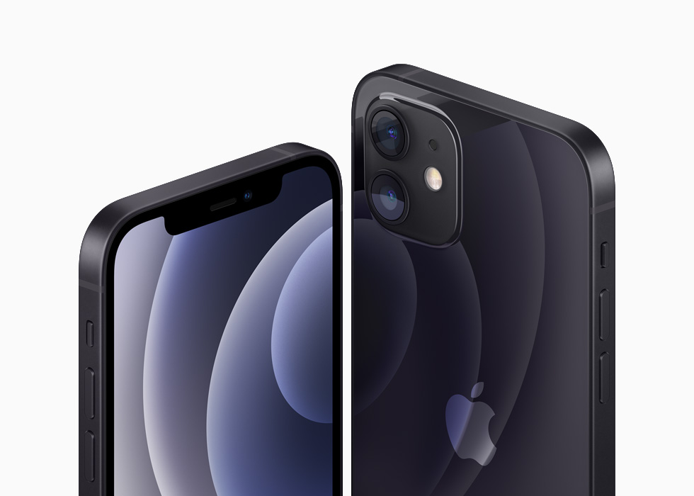 iPhone 12 and iPhone 12 mini in the black aluminum finish. 