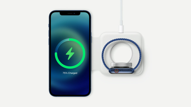 全新 MagSafe 雙充電器適用於 iPhone 及 Apple Watch。