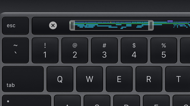 Gráfico dinâmico demonstrando o novo Magic Keyboard no MacBook Pro.