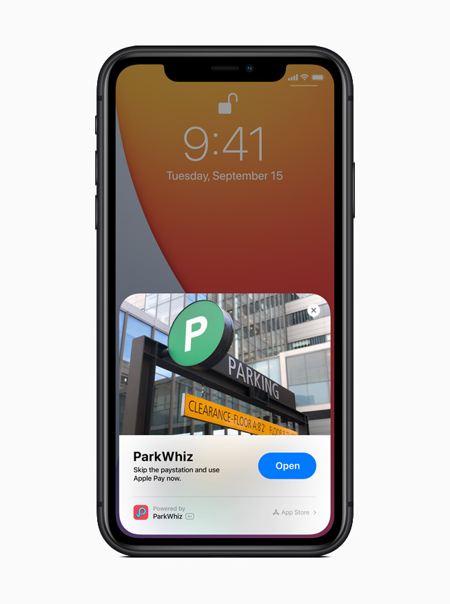 Een App Clip in de Park Whiz-app, weergegeven op iPhone 11 Pro.